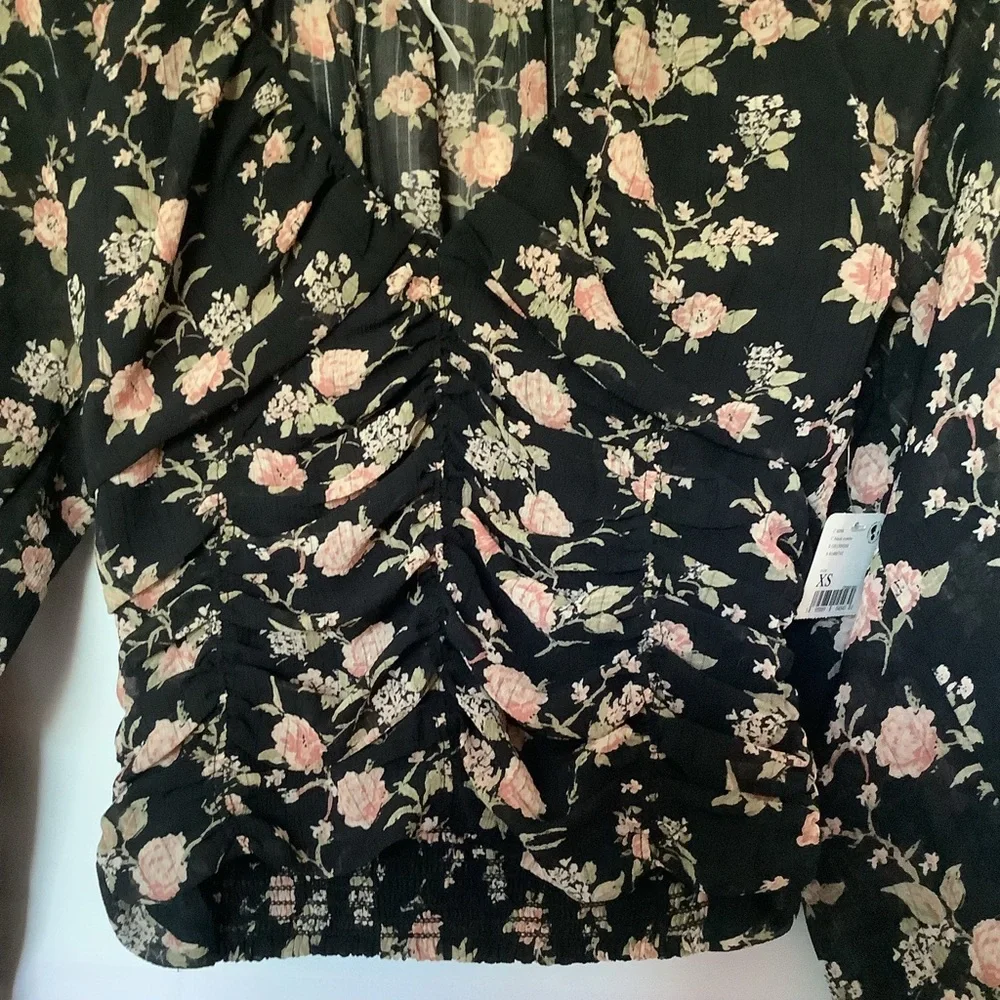 Free People New Final Rose Blouse lkng puff‎ sleeve sz Small NWT
